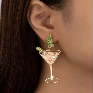 18K Gold Plated Watermelon Martini Glass Earrings-NWT